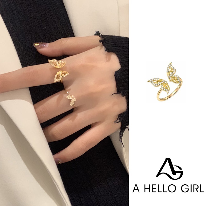 Hello Cincin Model Terbuka Desain Pita Hias Berlian Gaya Korea / Retro Cantik Untuk Wanita