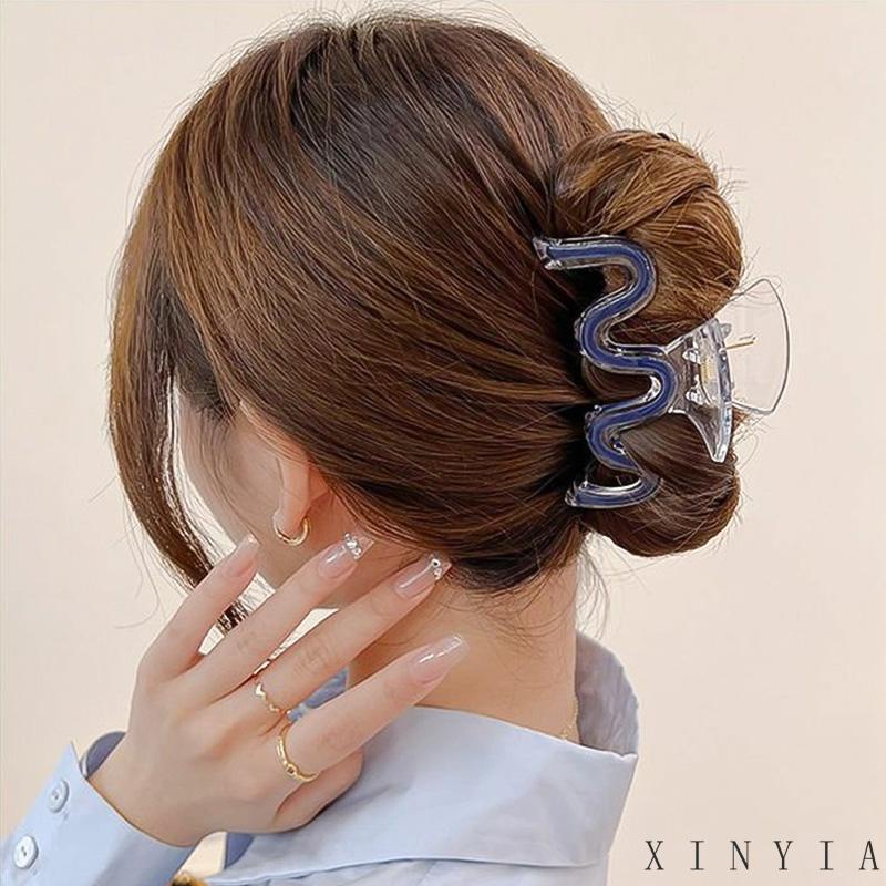 [xinyia.id11] Hair Claw Clip W-shaped Drop Glaze Warna Polos Menyegarkan Klip Rambut Musim Panas