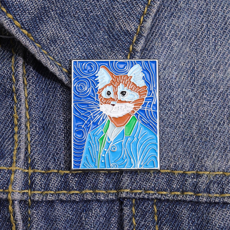 Kartun Kucing Enamel Pin Van Gogh Bros Lencana Kerah Pin Hewan Lucu Lukisan Cat Minyak Perhiasan Hadiah Untuk Anak-Anak Teman