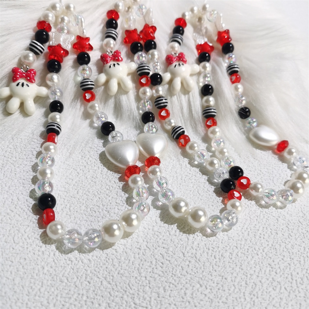 Ins Lucu Minnie Tangan Liontin Ponsel Rantai Anti-Lost Lembut Tembikar Tali Tali Strap Lanyard Manik-Manik Akrilik Warna-Warni Kasus Ponsel Gantung Kabel