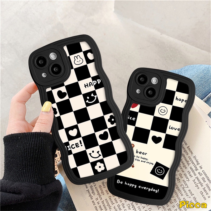 Redmi Note11 10 9 8 11Pro 10s 11s 9s 10Pro Max Redmi A1+10C 9A 9T 9 10A 9C A1 10 POCO M3 X3 NFC Pro Mi 11T Pro Smile Love Heart Chessboard Beruang Lucu Couple Lembut Bergelombang Tepi Sarung