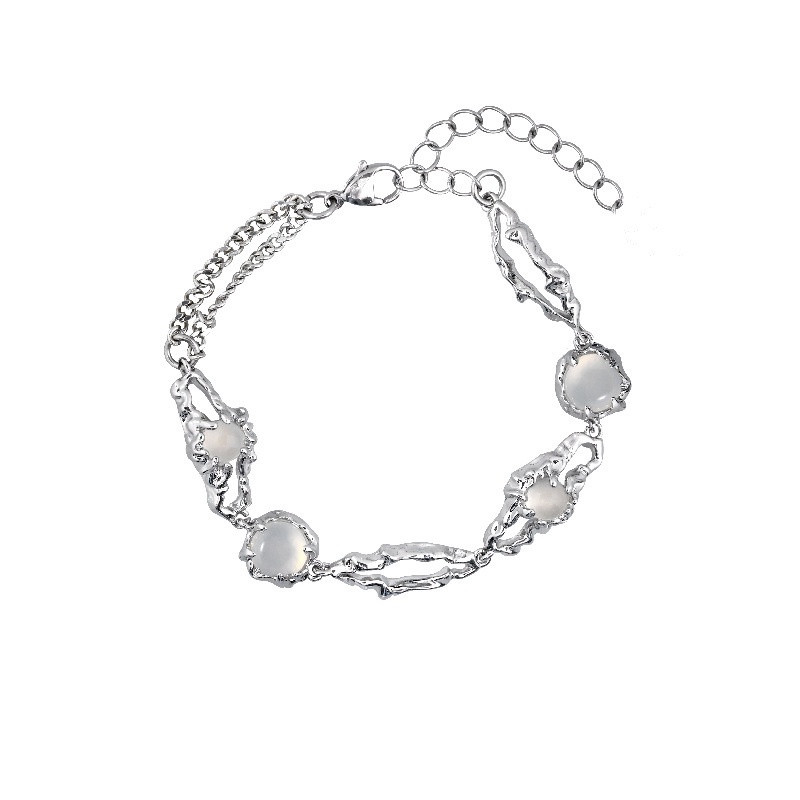 Fashion Moonstone Gelang Untuk Wanita Manik-Manik Elegan Gelang Rantai Perak Aksesoris Perhiasan