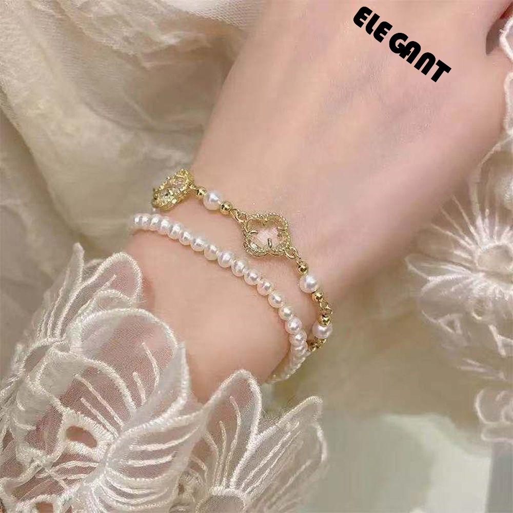 [Elegan] Gelang Semanggi Beruntung Lucu Temperamen Unik Mutiara Yang Dapat Disesuaikan Aksesoris Perhiasan Pesta Korea Style Jewelry