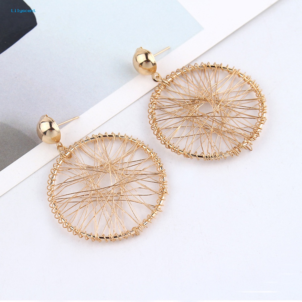 Lilyscent Wanita Fashion Geometris Lingkaran Berliku Benang Bersih Menjuntai Drop Earrings Perhiasan