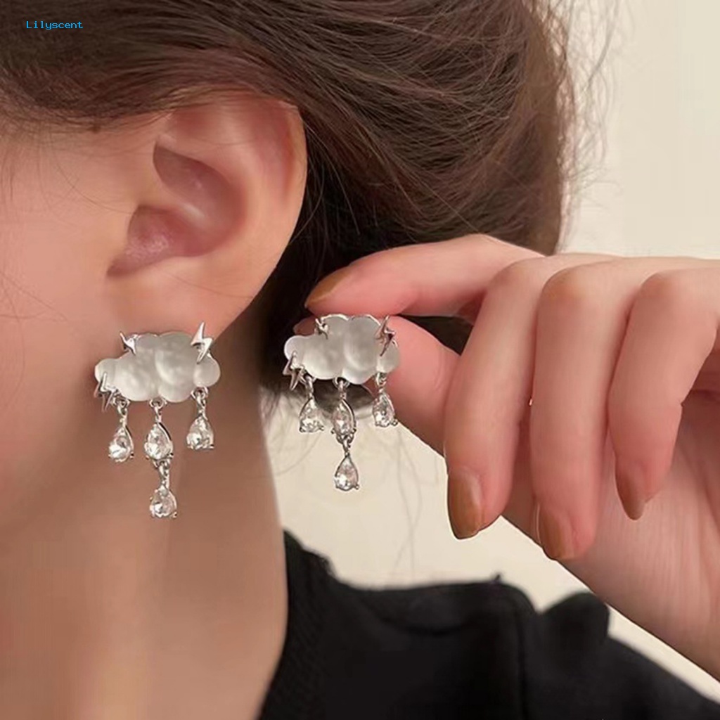 Lilyscent 1pasang Electroplating Stud Earrings Aksesoris Perhiasan Kristal Imitasi Raindrop Pendant Menjuntai Earrings Hypoallergenic