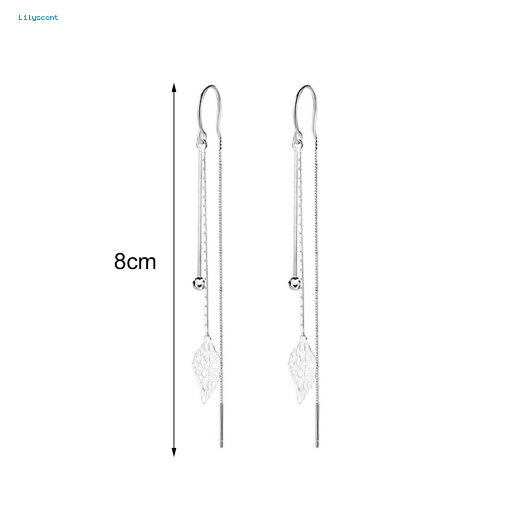 Lilyscent 1pasang Perhiasan Aksesori Menjuntai Anting Untuk Pacaran Temperamen Daun Panjang Rumbai Anting Indah