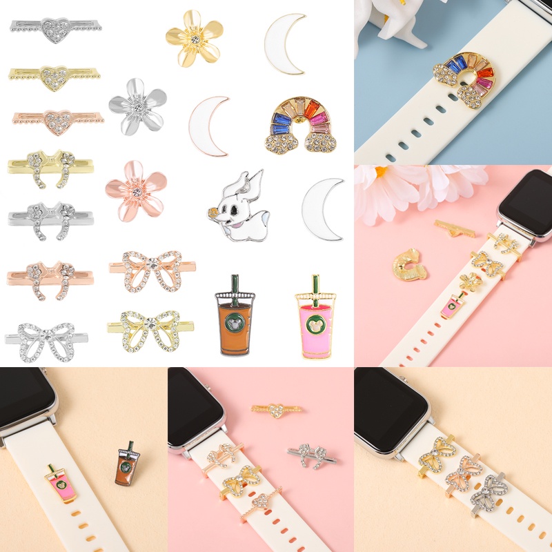 1pcs Gelang Jam Charms Untuk Tali Jam Hias Bunga Lucu Bow-knot Watch Buckle Charm Diy Perhiasan