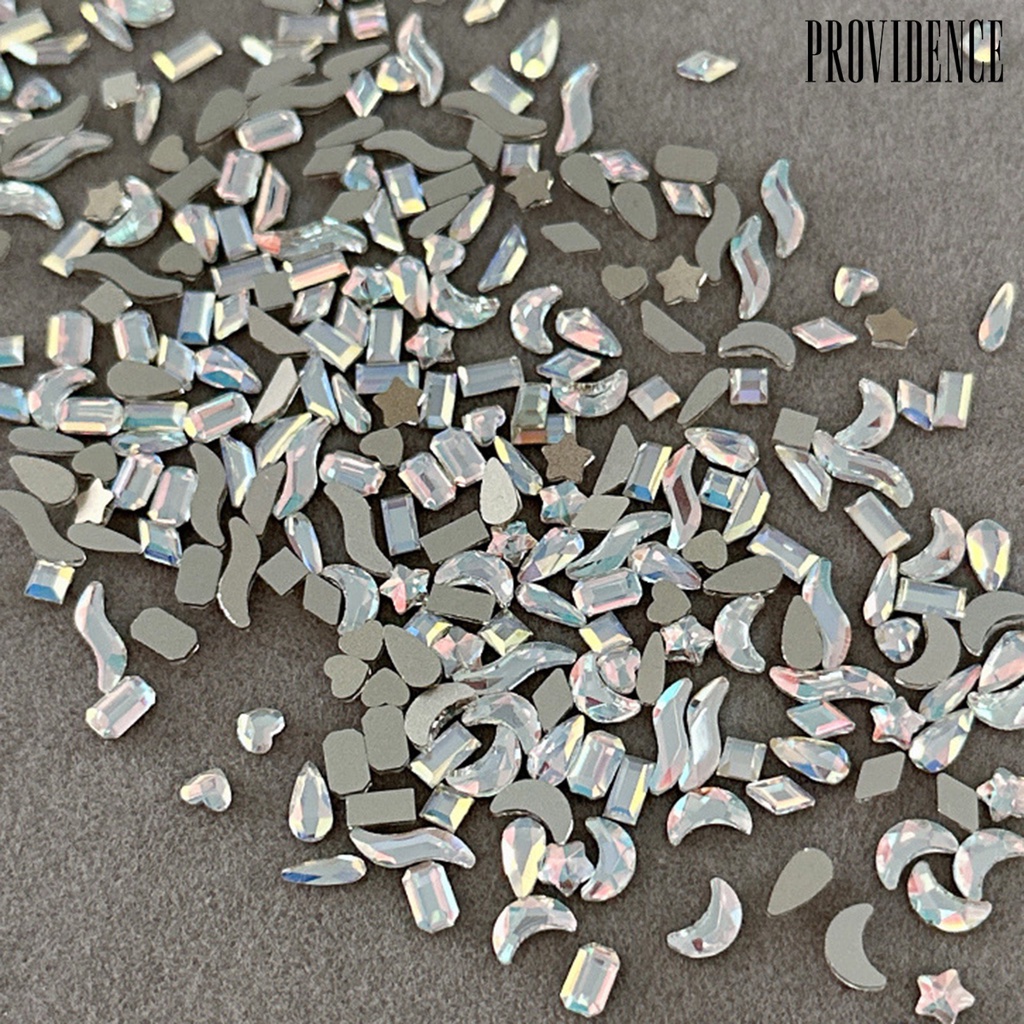 Providence 100 Pcs/Tas Kuku Berlian Imitasi Datar Kembali Beragam Gaya Mudah Tempel Bersinar Dekorasi Kuku Kristal Imitasi Bentuk Tidak Teratur Nail Art Pesona Perlengkapan Kerajinan