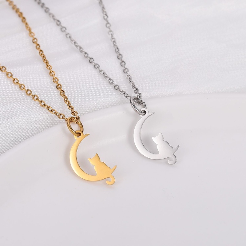 Z H Perhiasan 18K Emas 24K Emas S925 Perak Bulan Kucing Liontin Pria Dan Wanita Kekasih Teman Baik Fashion Anti Karat Kalung Retro Punk Hip Hop Aksesoris Pesta