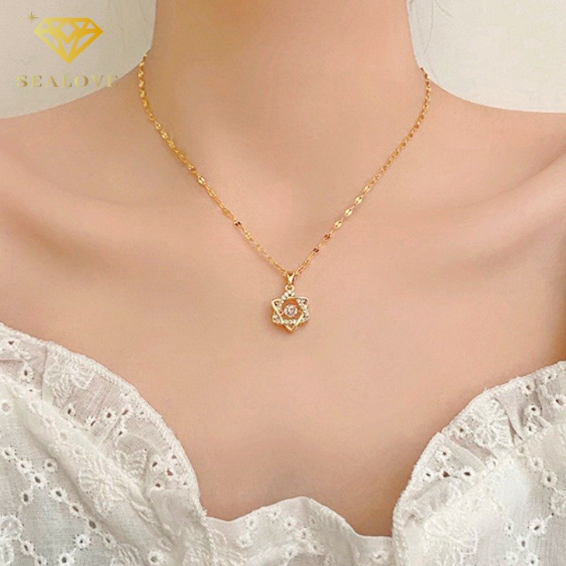 Kalung Titanium Wanita Anti Karat Kalung Bintang Emas 18K Perhiasan Korea