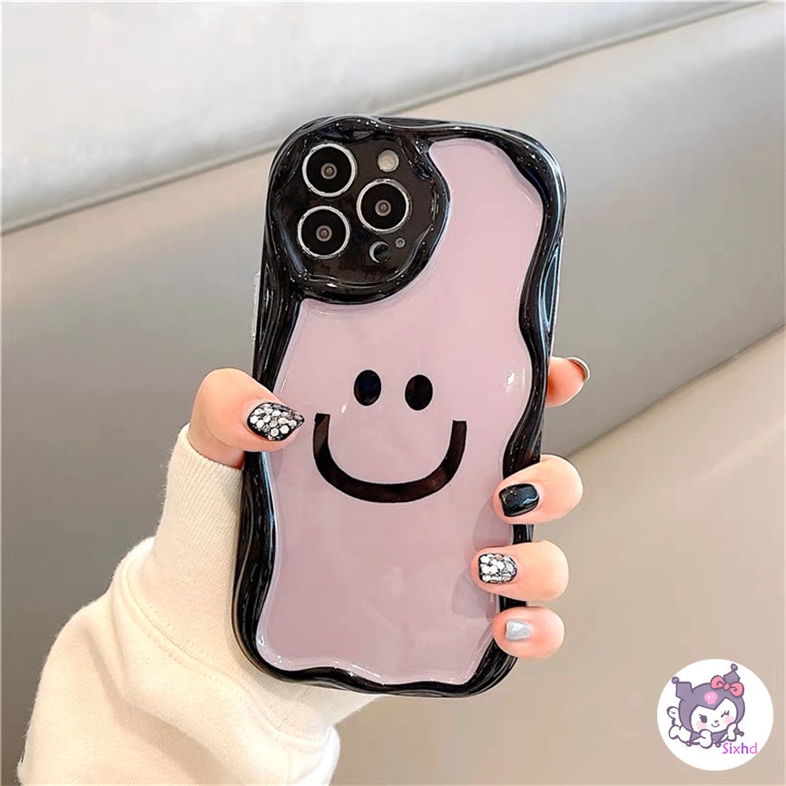 IPHONE Kompatibel Untuk Iphone14 13 12 11 Pro Max SE 2020 X XR Xs Max7 8 6 6s Plus 3D Cream Wave Edge Simple Happy Face Phone Case Lembut TPU Penutup Pelindung Kamera