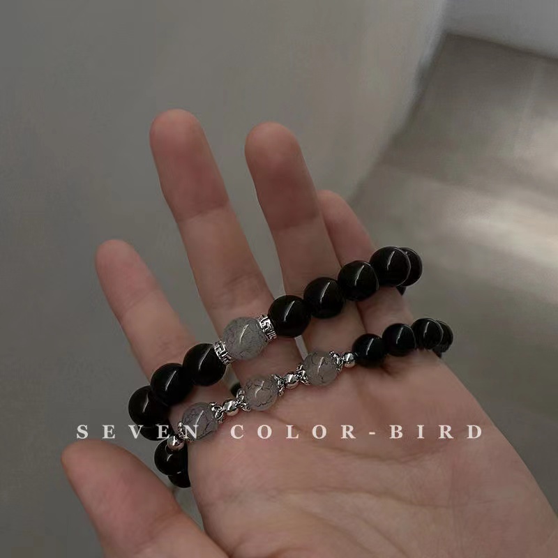 Gelang Pasangan Kristal Obsidian Magnet Siswa Korea Hadiah Gelang Mode Sederhana