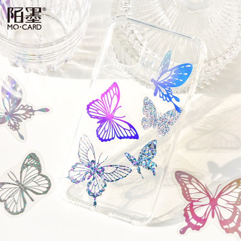 45pcs/set Laser PET Gilding Craft Butterfly Stiker DIY Scrapbooking Kolase Album Foto Tahan Air Dekorasi