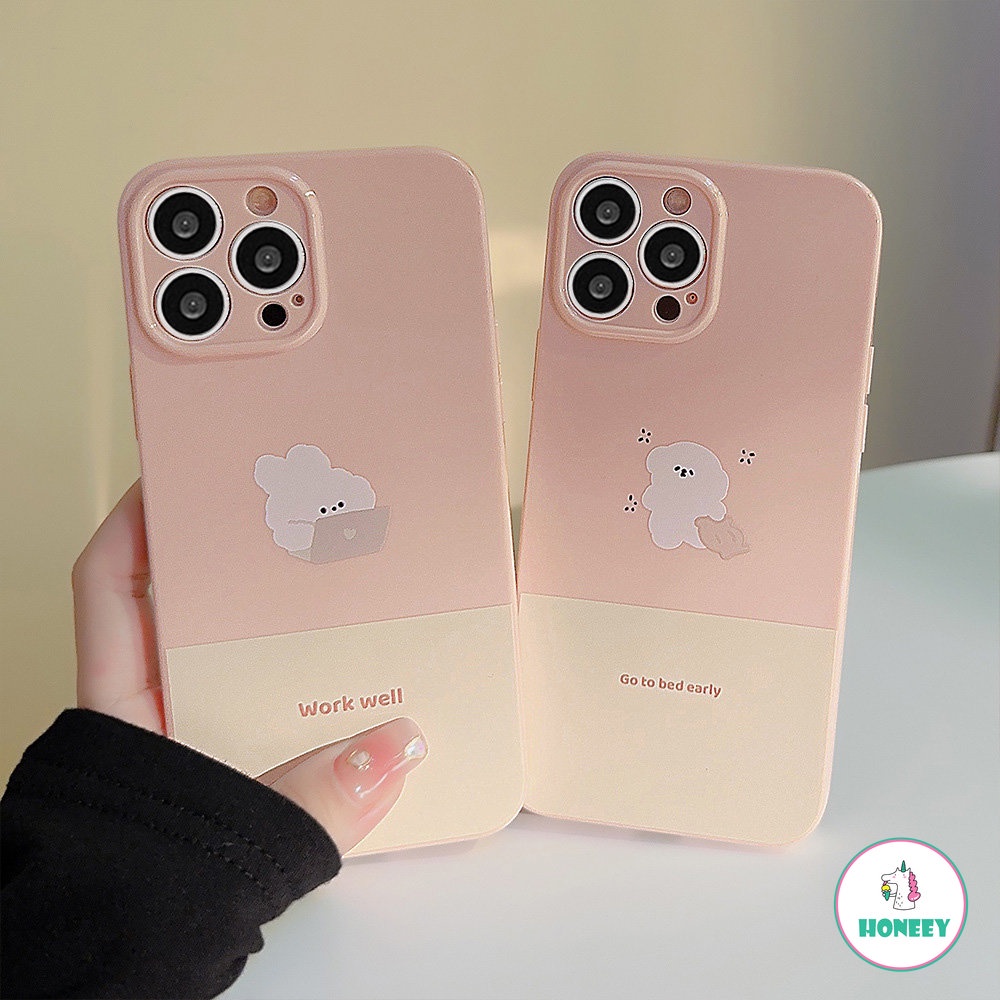 IPHONE Dicat Honey Pink Bantal Anjing Kerja Kelinci Ponsel Case Iphone14 13 12 11 Pro Max 12Pro TPU Ponsel Shockproof Pelindung Case Cover