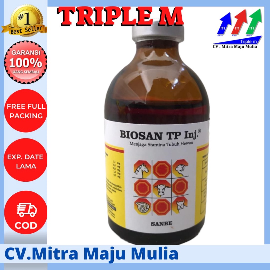 Biosan TP Injeksi Vol. 50ml &amp; 100ml TRIPLE M - Meningkatkan Stamina Daya Tahan Hewan SANBE