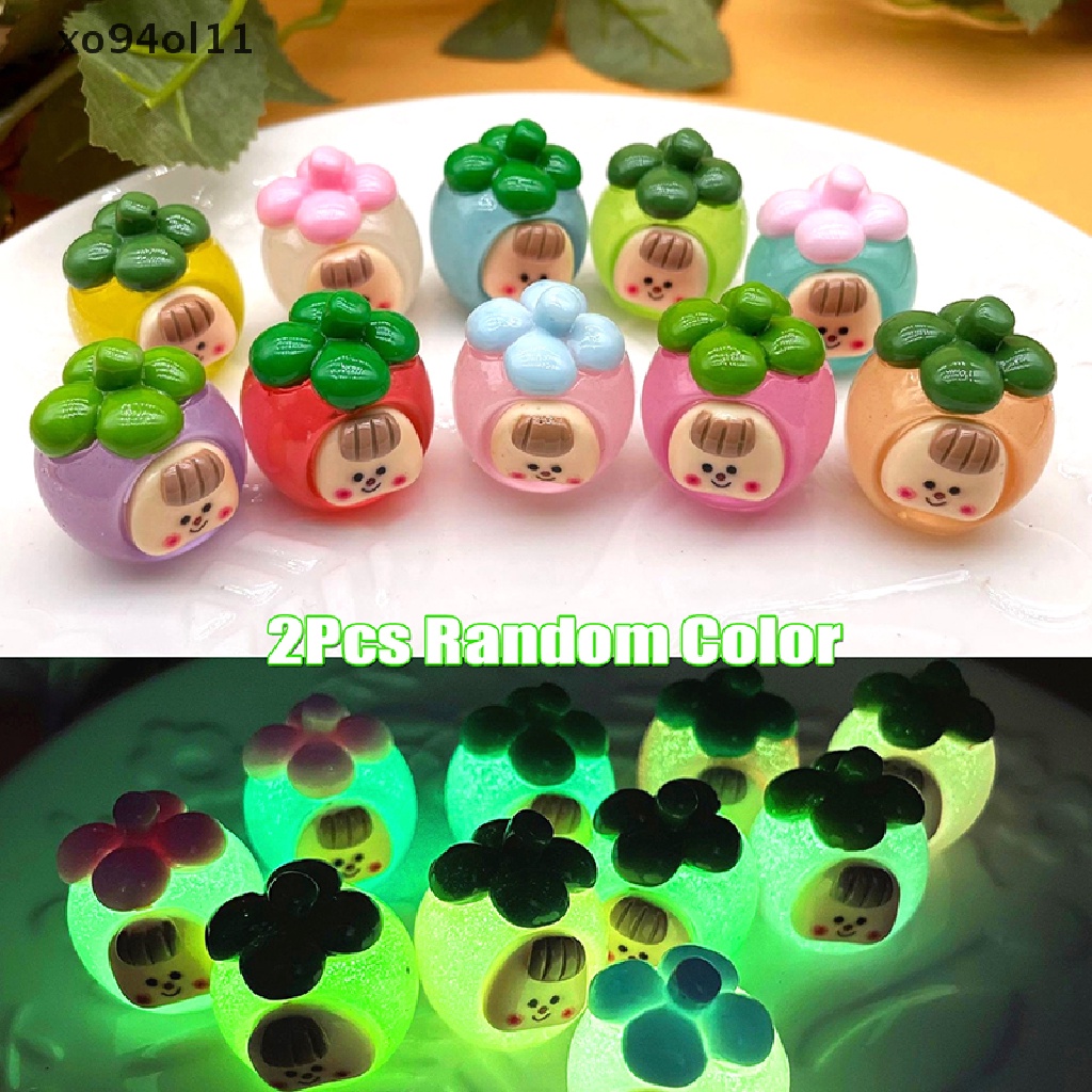 Xo 2Pcs Luminous Manggis Duomei Ornamen Mini Kartun Buah Boneka Mikro Lanskap Dekorasi Rumah Boneka Miniatur Mainan OL