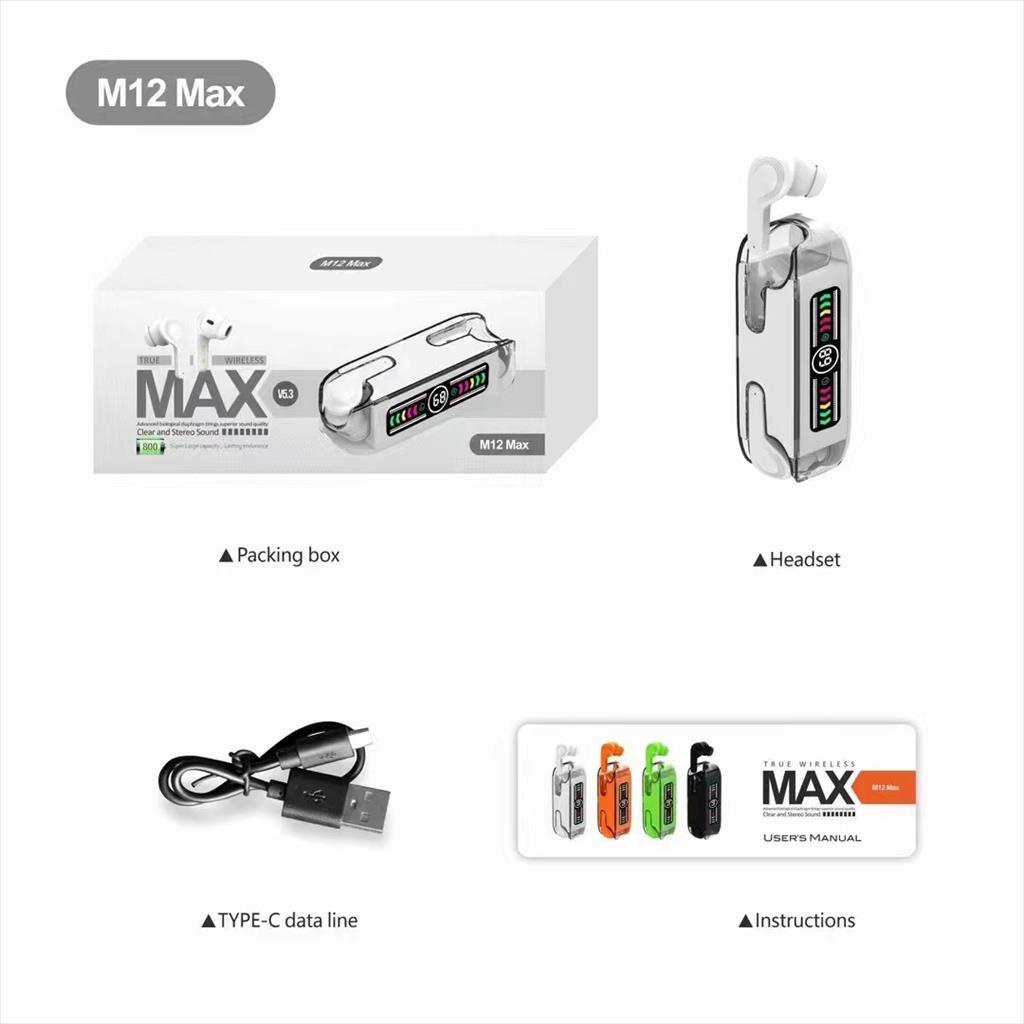 Earphone Gaming TWS M12 Max Earbud Gaming dengan Power Bank LED