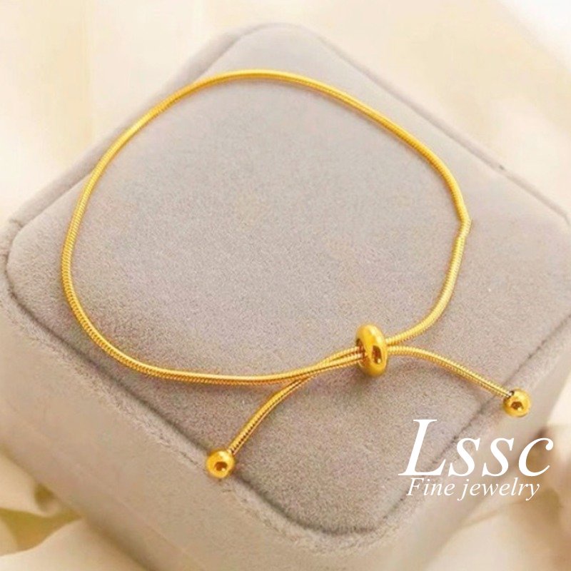 Gelang Kaki Titanium Anti Karat Serut Keberuntungan Emas 18K Cantik Korea Aksesoris Wanita Perhiasan