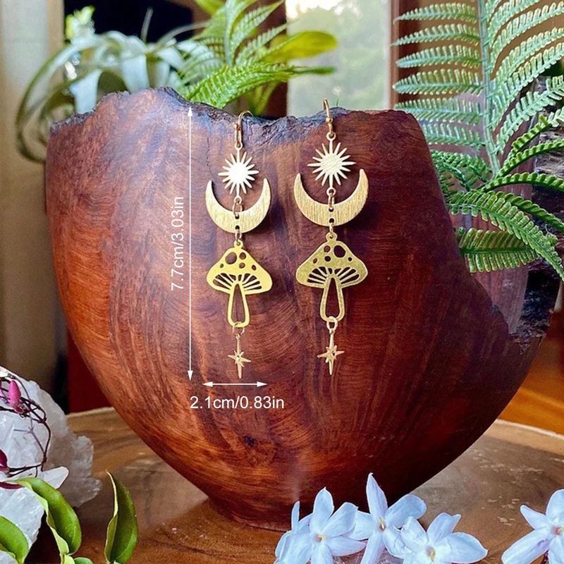 Bohemian Fashion Ear Hook Anting Bintang Bulan Kombinasi Berongga Motif Jamur Pernikahan Liburan Natal Paduan Netral Ornamen