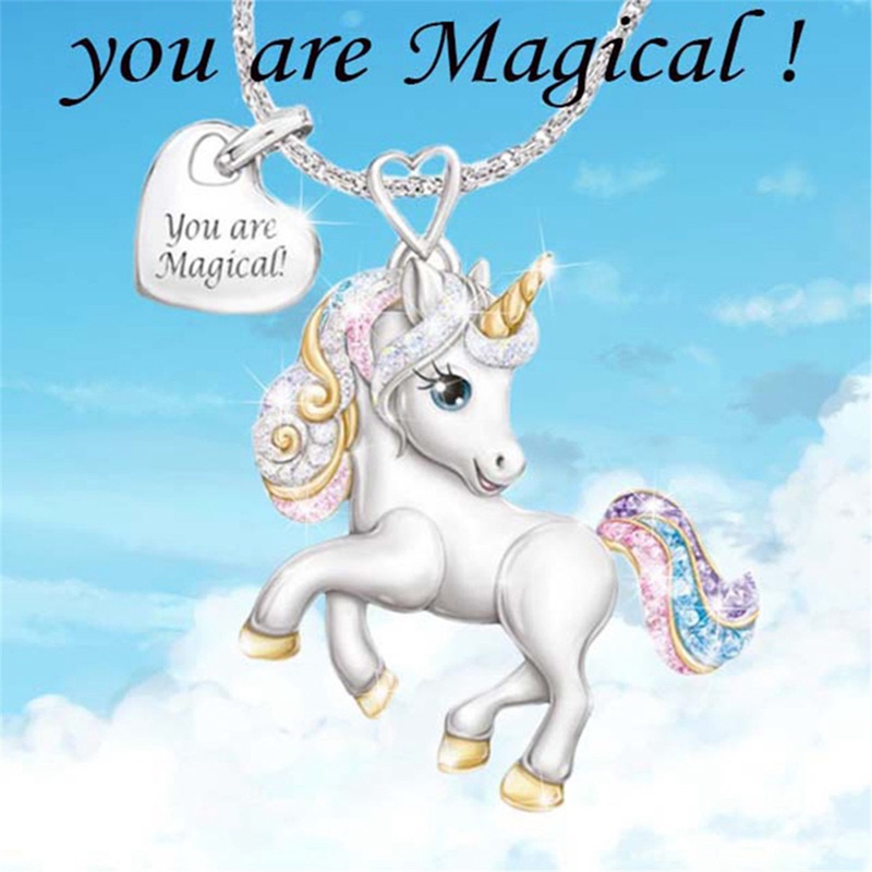 Sederhana Korea Fashion Unicorn Liontin Kalung Wanita Cubic Zirconia Gadis Manis Wanita Rantai Emas Kalung Perhiasan Aksesoris