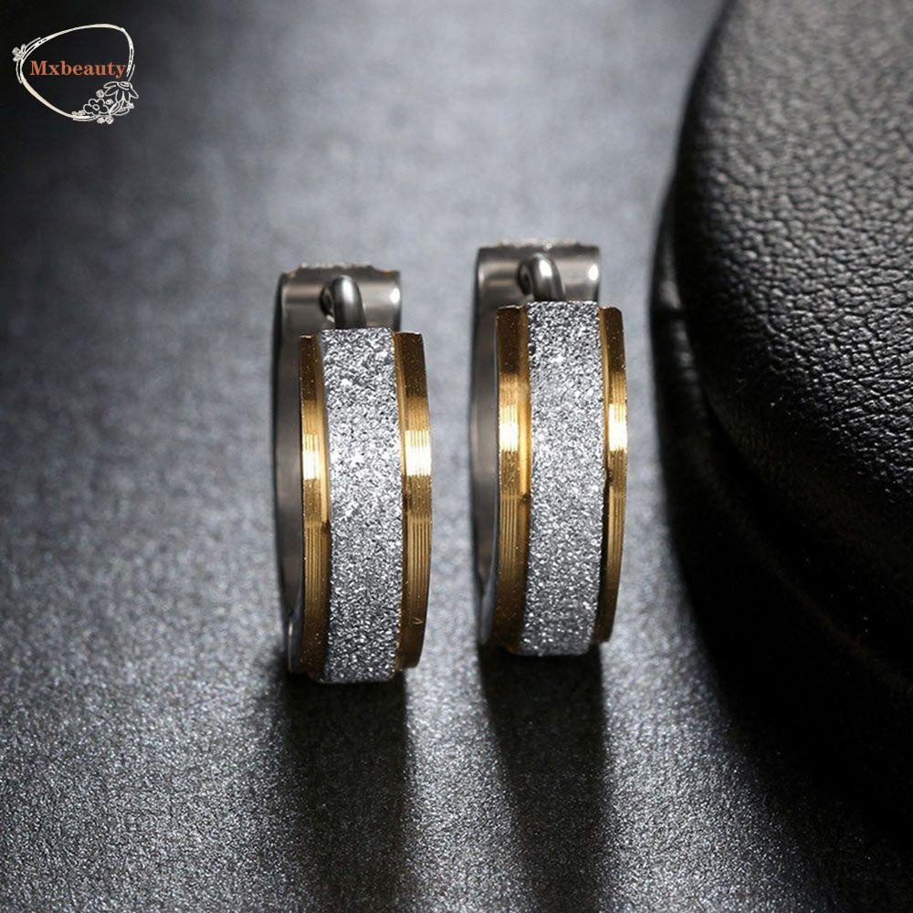 MXBEAUTY Dull Hoop Earrings Huggie Polish Simple Circle Silver Fashion Mens Earring Jewelry Style Gold/Multicolor