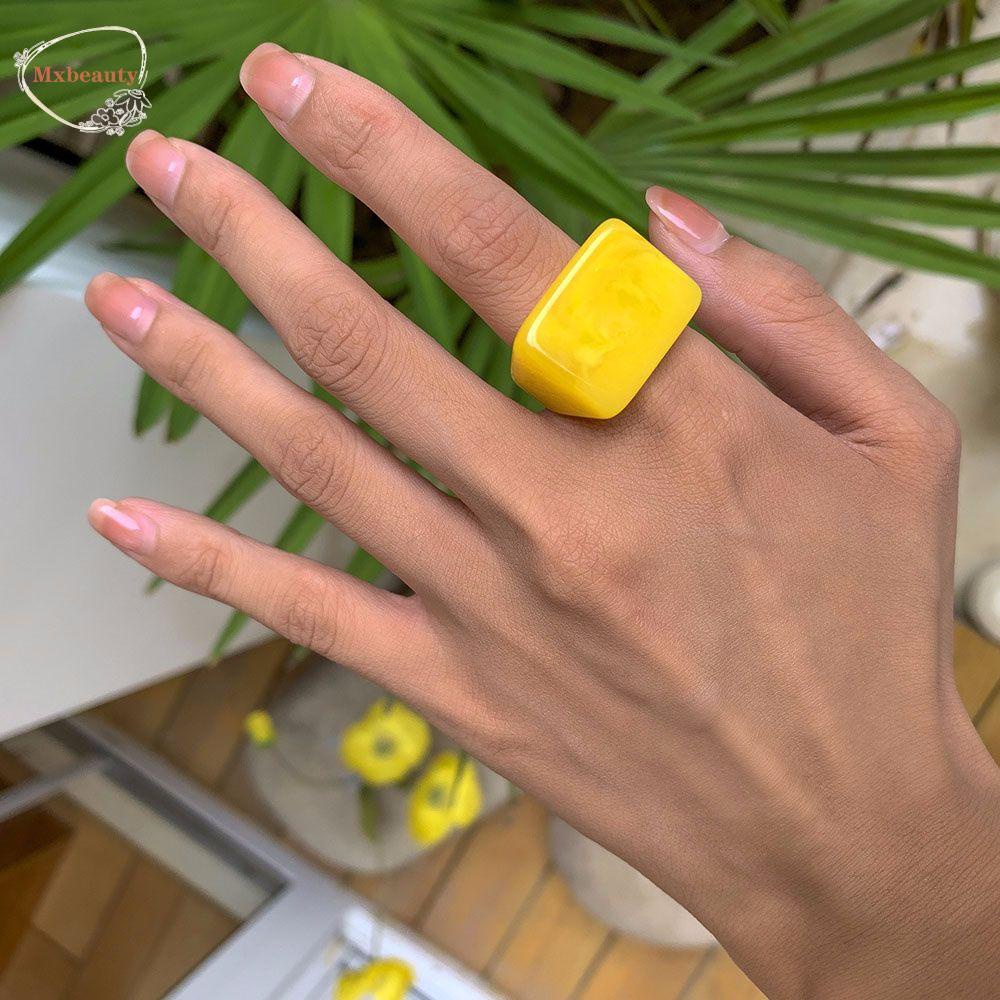 MXBEAUTY Women Girls Finger Rings Korean Thumb Rings Resin Rings Rectangle Square Punk Solid Color Chunky 2021 New Style Marbling Fashion Jewelry/Multicolor