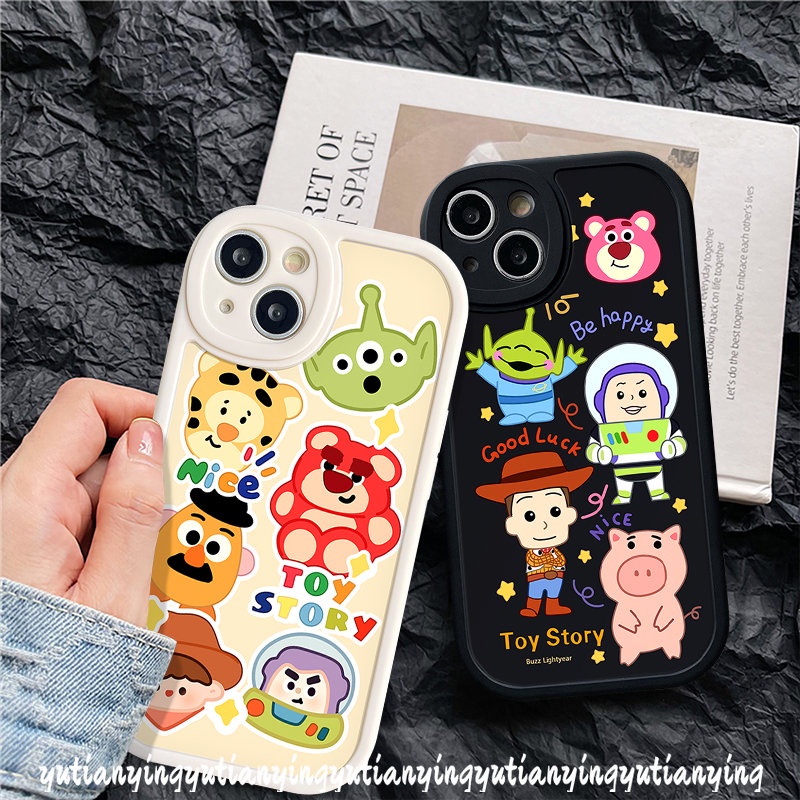 IPHONE Lovely Strawberry Bear Manyo Case Kompatibel Untuk Iphone11 13 12 14 Pro Max 7Plus XR X XS Max 6 6s 7 8 Plus SE 2020 Cerita Mainan Lucu Kartun Buzz Lightyear Alien Lembut Tpu Cover