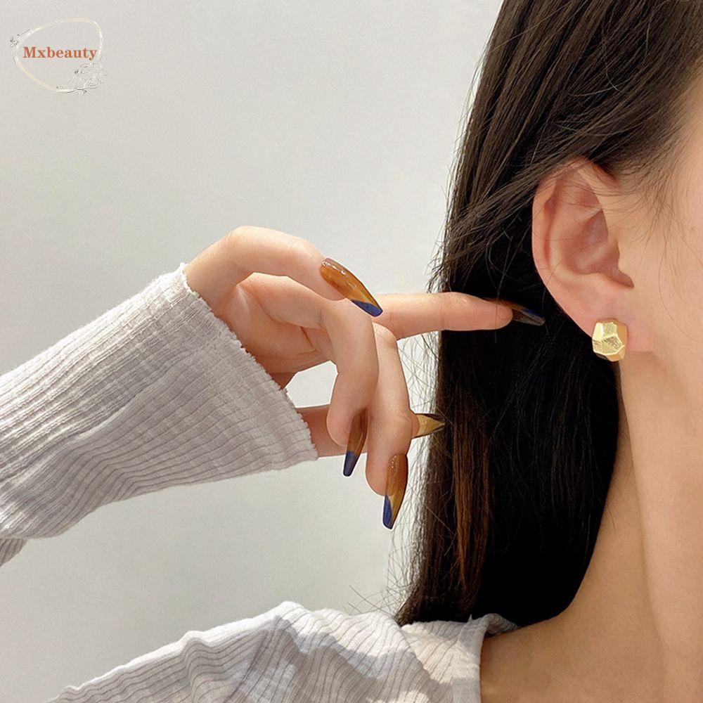 MXBEAUTY Exquisite Geometric Earrings Personality Female Stud Earrings Korean Style Earrings Women French Three-dimensional Elegant Sweet Alloy Irregular Glossy Earrings/Multicolor