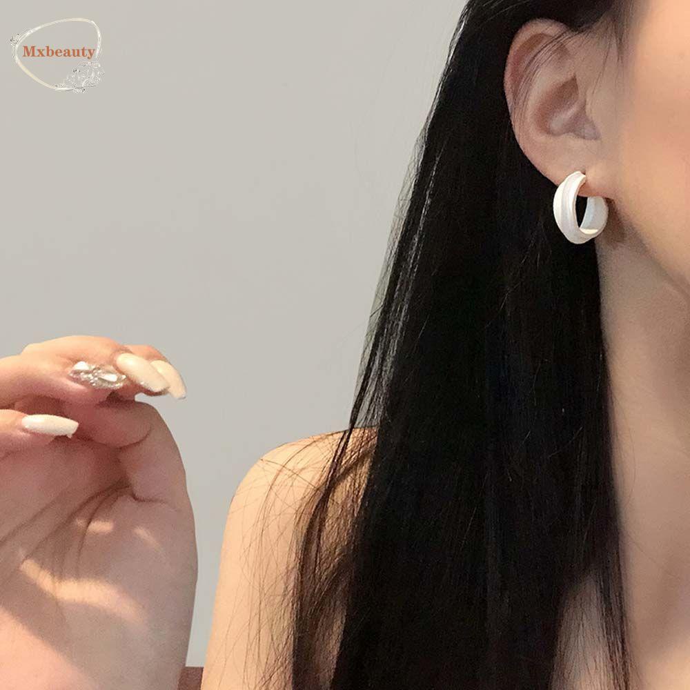 Mxbeauty Anting Hoop Geometris Warna Putih Gaya Korea Untuk Wanita