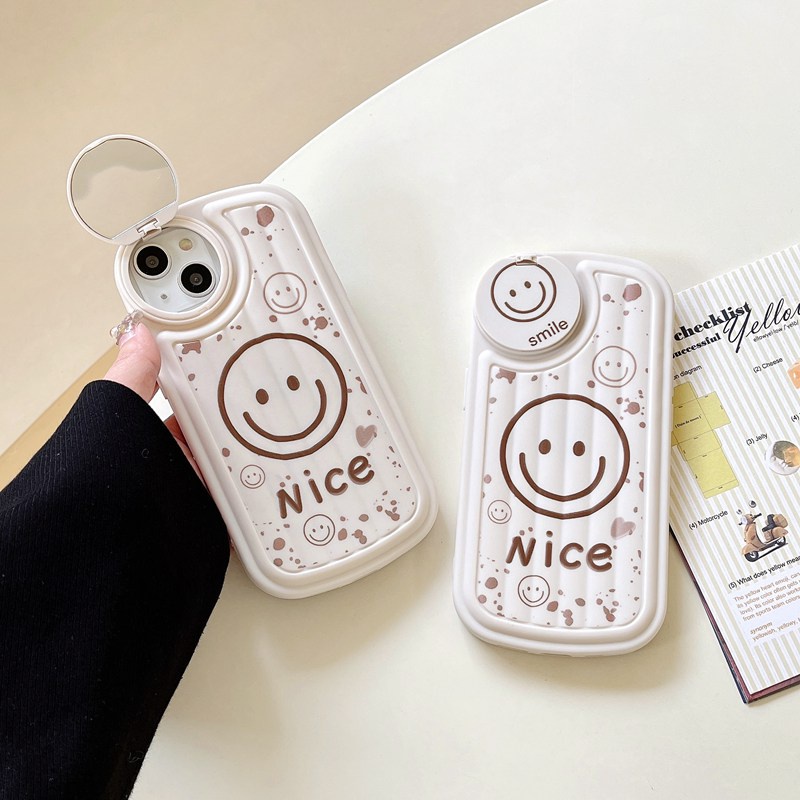 Rotatable Mirror Beige Nice Smile Girl Woman Soft Silicon Case HP iP iPhone 12 13 14 Pro Max 11 FTD Casing Apple