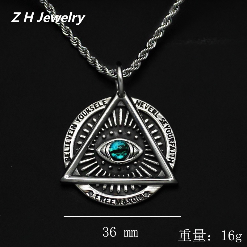 [Z H Perhiasan] Vintage Mata Aman Mata Tuhan Liontin Fashion Pria Anti Karat Kalung Hip Hop Pesta Baja Titanium Perhiasan Aksesoris Grosir