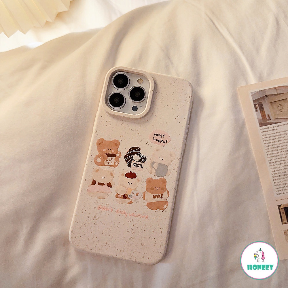 IPHONE Biodegradable Eco-Wheat Straw Cute Bear Soft Phone Case Untuk Iphone14 11 12 13 Pro Max XS XR X8 7 Plus SE 11pro 14plus Sarung Shockproof