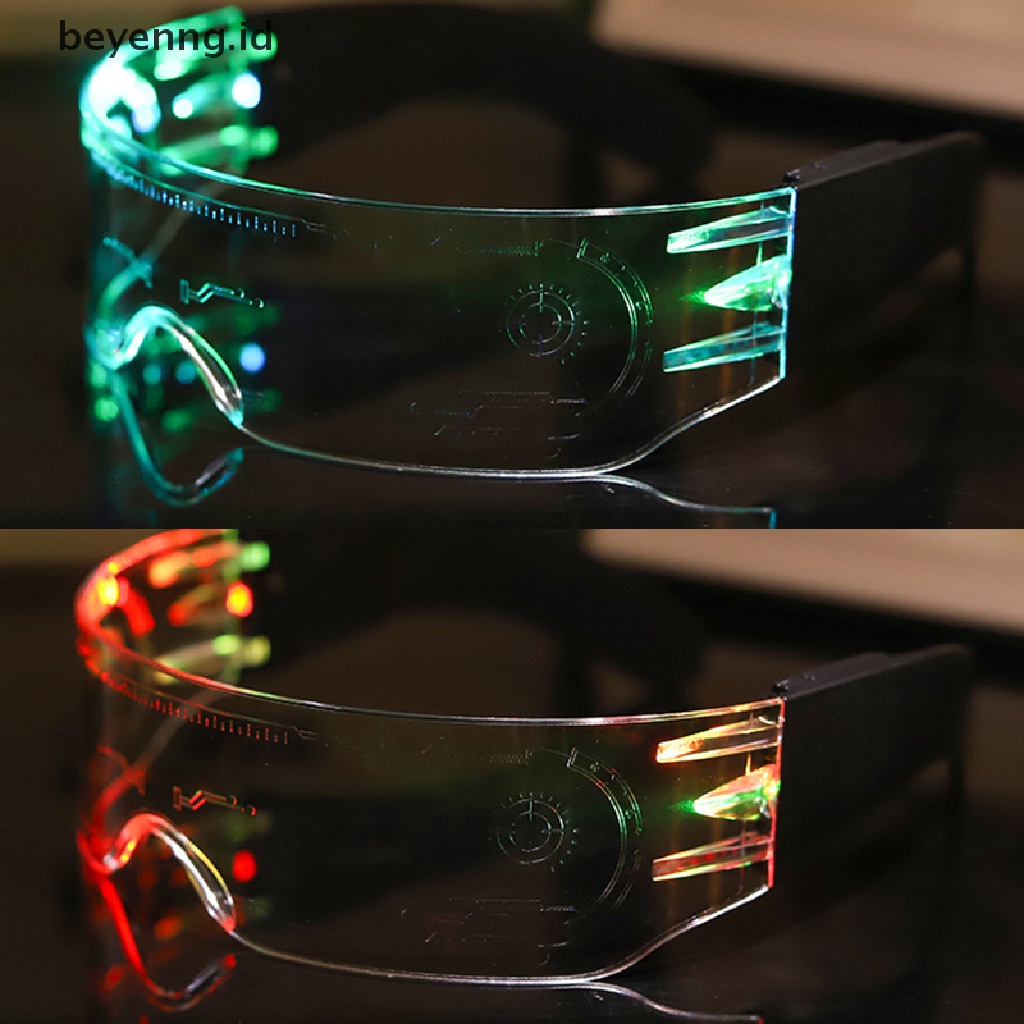 Beyen Kacamata Bercahaya LED Vintage Punk Kacamata Pria Wanita Fashion Pesta Natal Warna-Warni Menyala Kacamata Shades ID