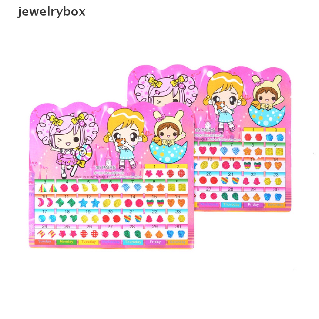 [jewelrybox] 1lembar Colorful Kid Crystal Stick Anting Stiker Anak Perhiasan Pesta Mainan Hadiah Butik Fashion