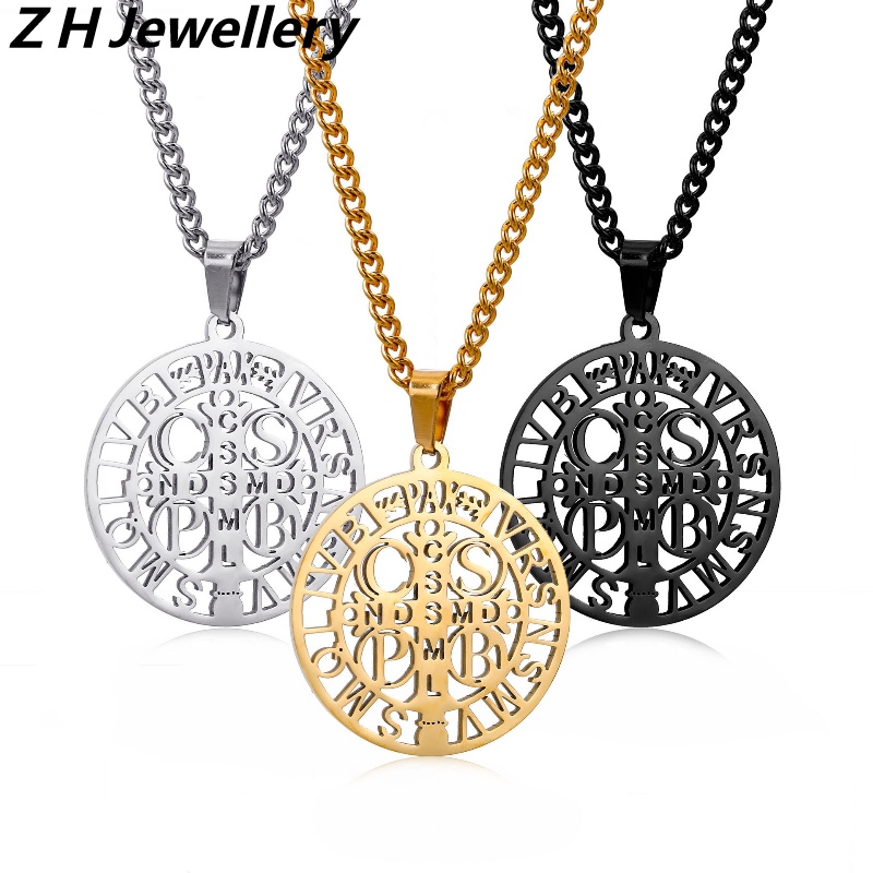 Z H Perhiasan 18K Emas 24K Emas S925 Perak Vintage Punk Nousia Saint Benedict Liontin Pria Dan Wanita Fashion Anti Karat Kalung Salib Hip Hop Aksesoris Pesta