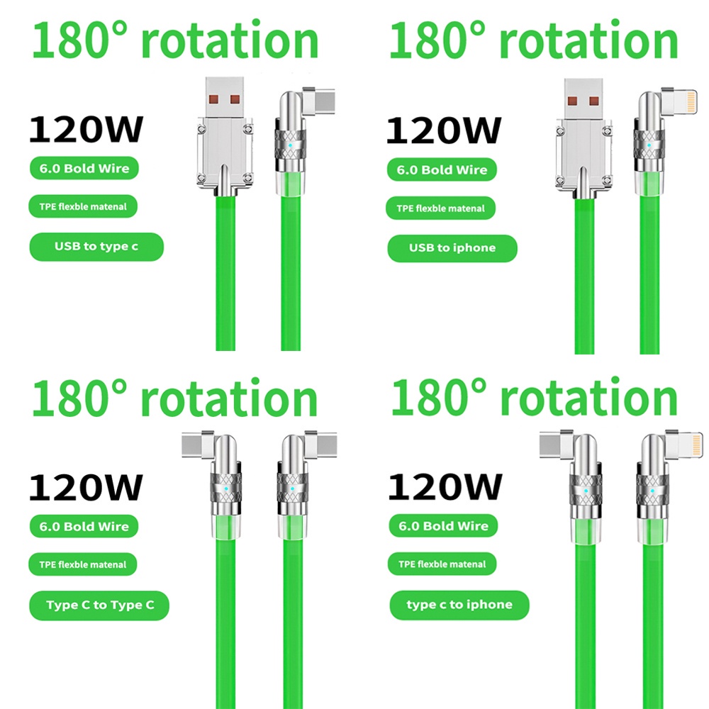 Kabel Gaming Super Fast Charging 120W 6a180° Charger Hp Tipe C Bahan Silikon Cair Untuk Sumsang iPhone