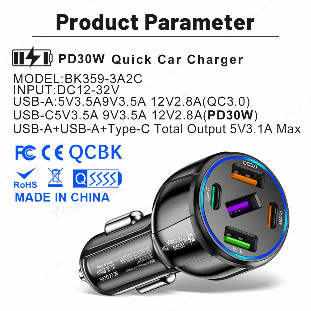 5in1 Fast Charging Charger 3USB+2PD Travel Adoptor 75W Adaptor Pengisian Cepat Untuk i-phone Android Micro Tipe C