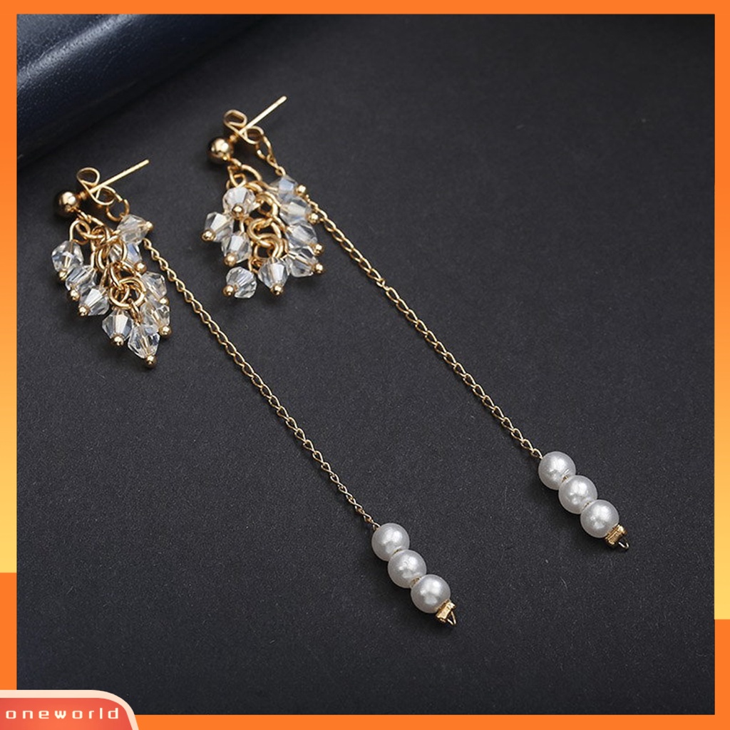 [EONE] 1pasang Menjuntai Anting Kristal Imitasi Rumbai Panjang Simulasi Mutiara Kepribadian Stainless Telinga Dekorasi Hadiah Ulang Tahun Pesta Prom Gantung Anting Perhiasan Pernikahan