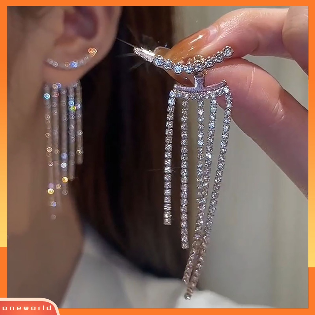 [EONE] 1pasang Menjuntai Anting Bohemian Warna Perak Hadiah Bling Berlian Imitasi Jumbai Wanita Stud Earrings Fashion Perhiasan
