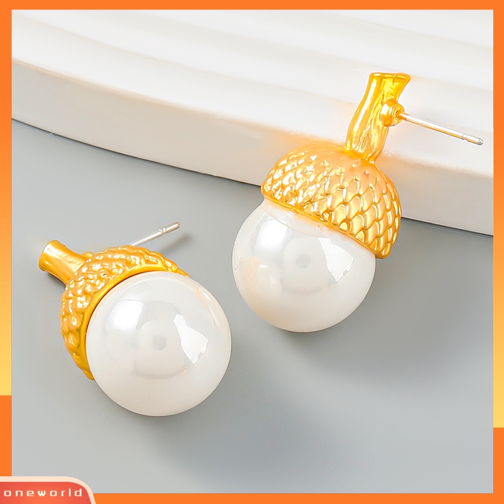 [EONE] 1pasang Anting Pejantan Mutiara Imitasi High Gloss Electroplating Geometris Tahan Aus Dekorasi Hypoallergenic Fashion Wanita Liontin Anting Fashion Perhiasan