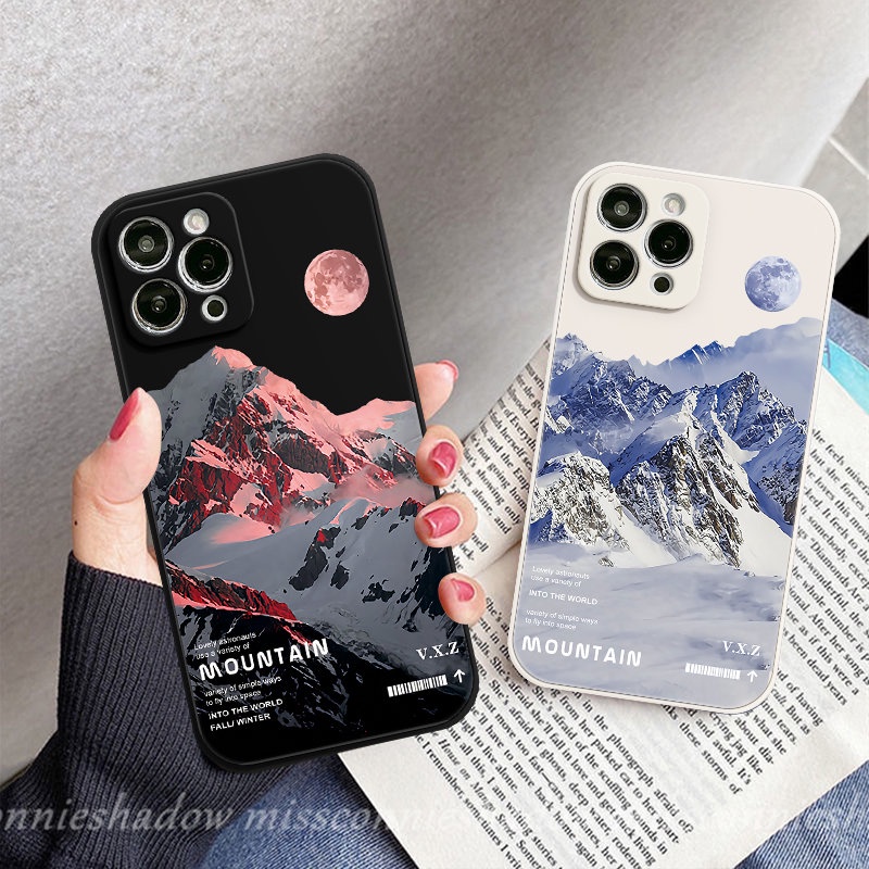 IPHONE Casing Ponsel Gunung Salju Pemandangan Pasangan Kompatibel Untuk Iphone11 14 13 12 Pro Max7 6S 8 6 Plus XR X XS Max SE 2020 Tepi Lurus Soft Cover