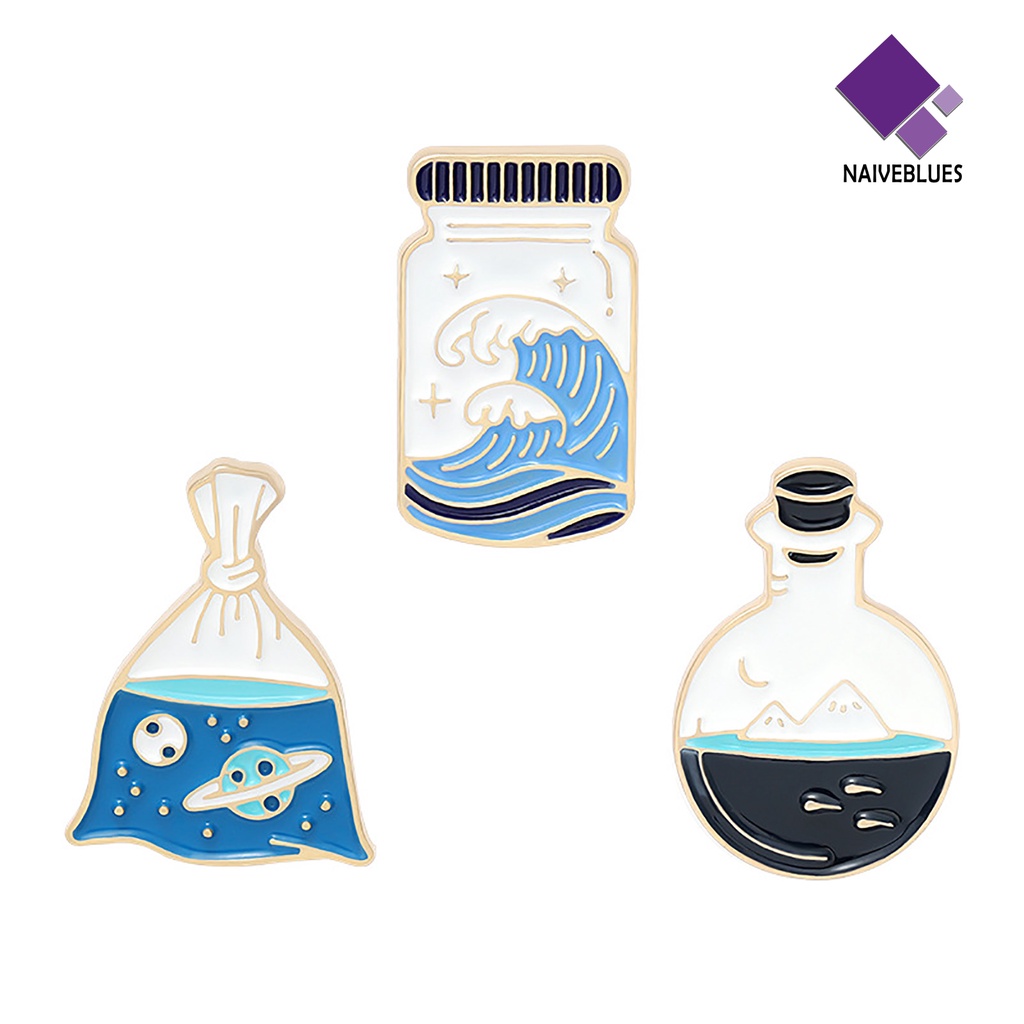 &lt; Naiveblues &gt; Pin Bros Tidak Karat Geometri Portabel Ocean Botol Pin Bag