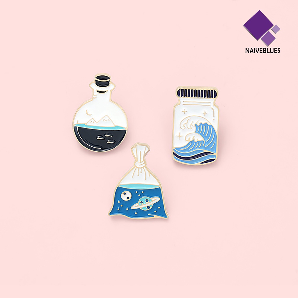 &lt; Naiveblues &gt; Pin Bros Tidak Karat Geometri Portabel Ocean Botol Pin Bag