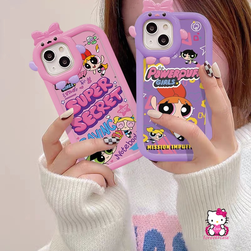 Oppo A17 A17K A96 A54 A15 A57 A95 A12 A16 A16K A77 A53 A3s A74 A7 A5s A31 A52 A77s A16E A76 A55 A5 A9 Reno 5 7Z Ikatan Simpul 3D Lucu Lensa Monster Kecil Kartun The Super Girls Cover