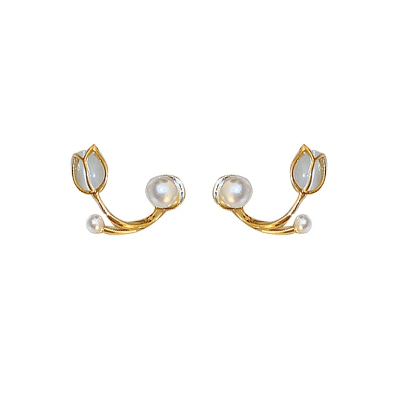 Fashion Mutiara Tulip Anting Wanita Hypoallergenic Elegan Emas Earring Perhiasan Aksesoris