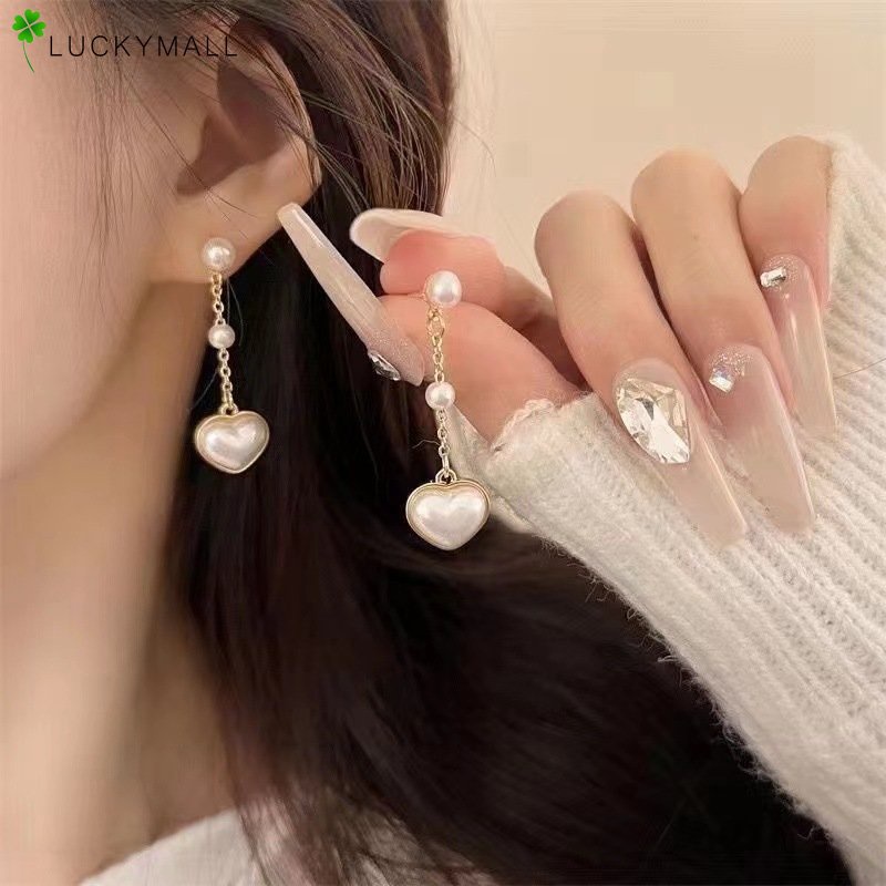 Fashion Mutiara Rantai Emas Stud Anting Untuk Wanita Hypoallergenic Elegan Jantung Anting Perhiasan Aksesoris