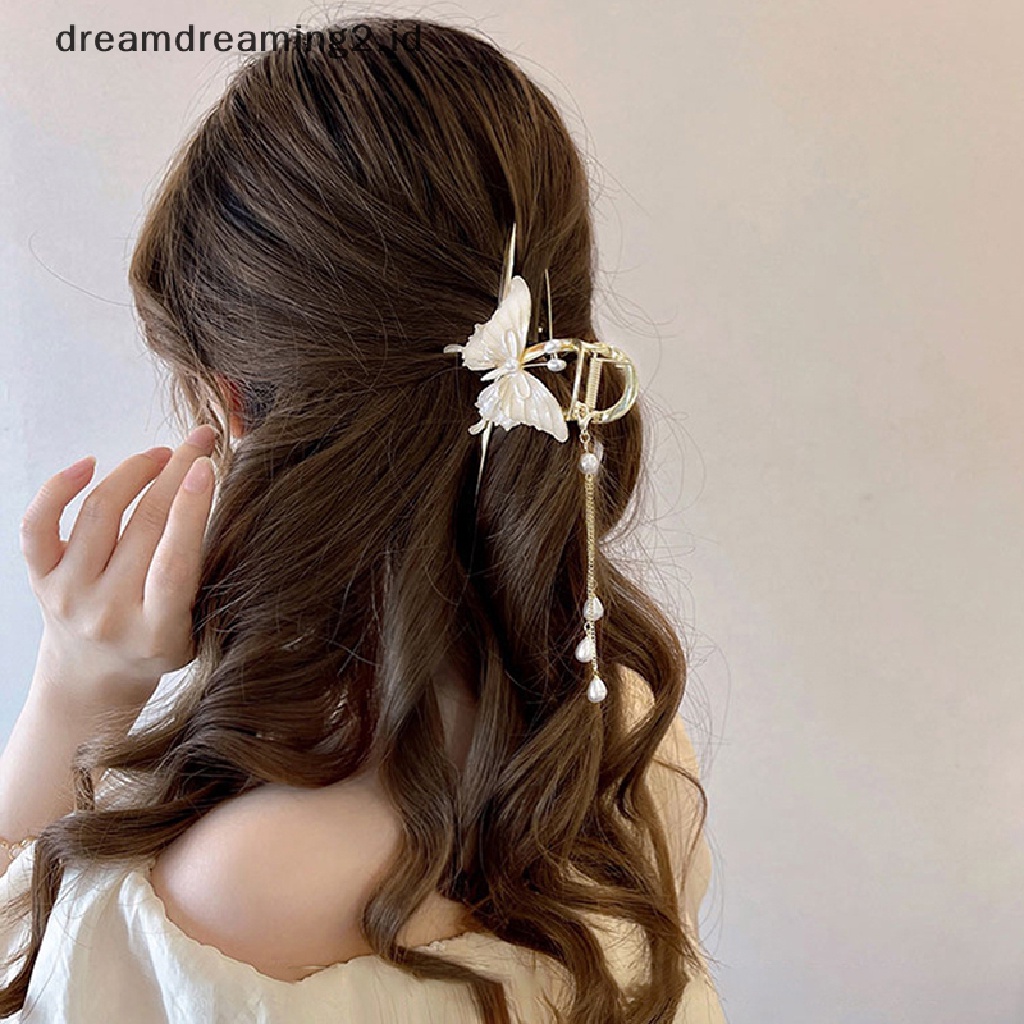 (dream) Baru Kupu-Kupu Klip Rambut Kristal Mutiara Bunga Jepit Rambut Fashion Elegan Jepit Rambut Ekor Kuda Hiasan Kepala Untuk Wanita Aksesoris Rambut Hair Claw//