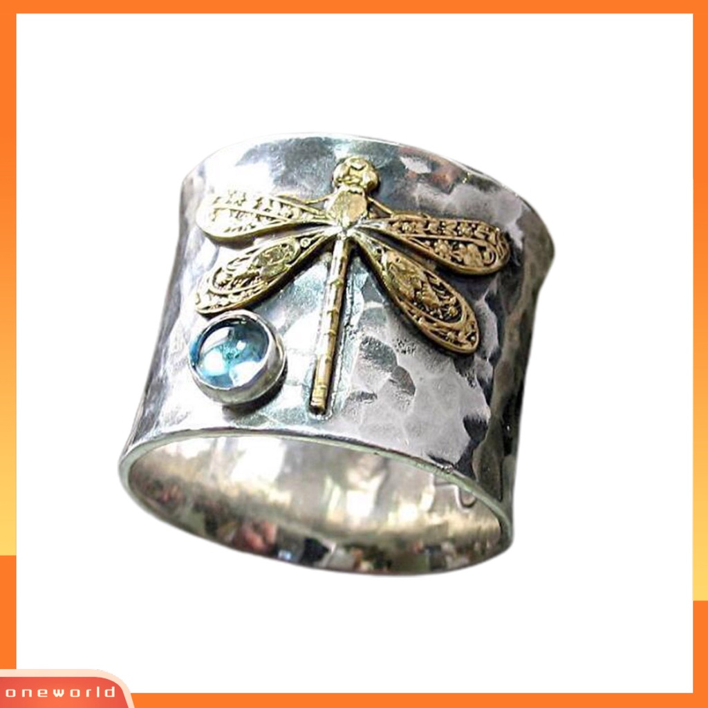 [EONE] Cincin Wanita Capung Biru Permata Imitasi Vintage Electroplating Animal Finger Ring Untuk Pernikahan