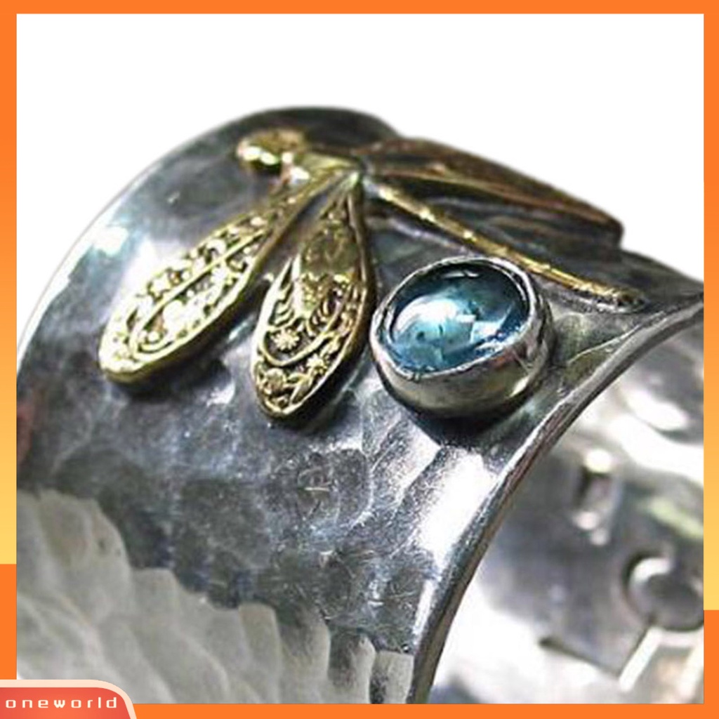 [EONE] Cincin Wanita Capung Biru Permata Imitasi Vintage Electroplating Animal Finger Ring Untuk Pernikahan