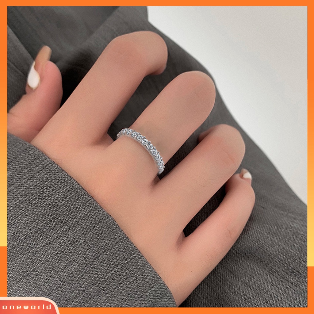 [EONE] Cincin Wanita Bersinar Ringan Tembaga Cubic Zirconia Finger Ring Untuk Pakaian Sehari-Hari